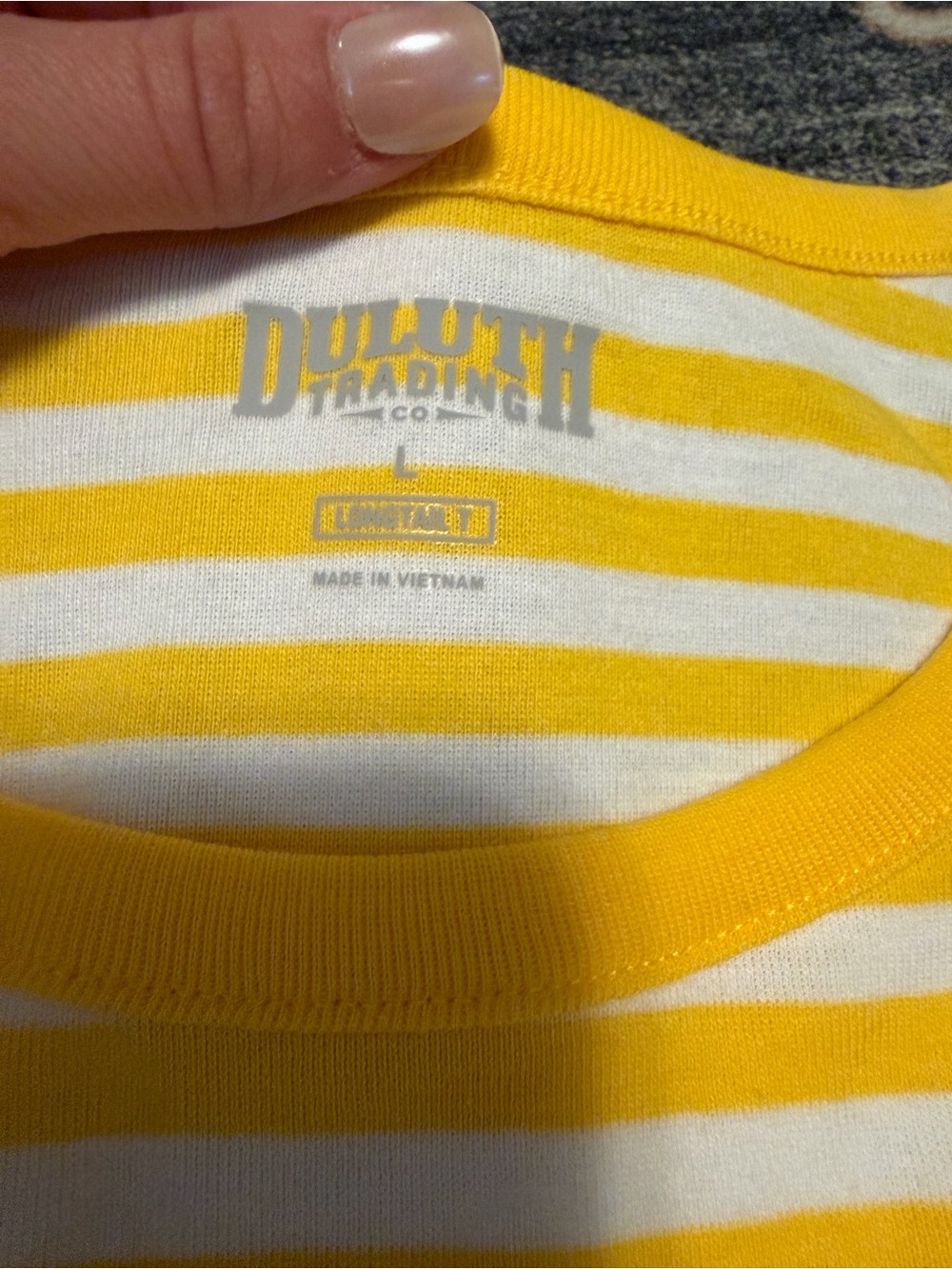 Duluth Yellow and white striped longtail tank top